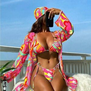 SHEIN NEW IN PACKAGE multi color bikini with cover up size medium